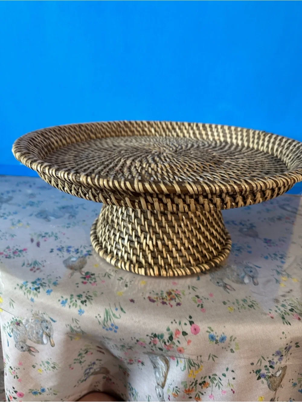 Vintage / Bohemian Collectibles.  Woven Rattan Pedestal Cake Stand